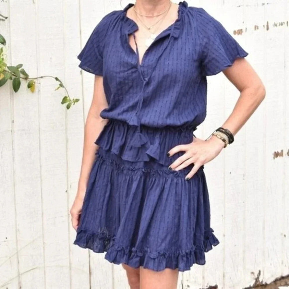NEW 8apart Simone Tiered Ruffle Mini Dress Navy - Picture 2 of 16